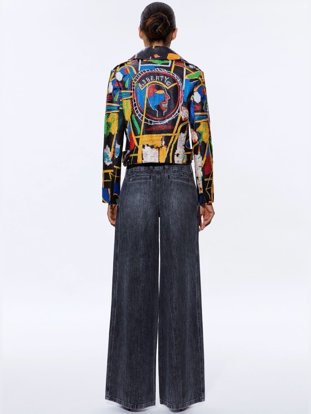 Alice + Olivia X Basquiat Cody Embellished Leather Jacket In Liberty. Size XS - Picture 5 of 17